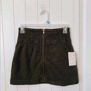 Free People olive green front zipper skirt